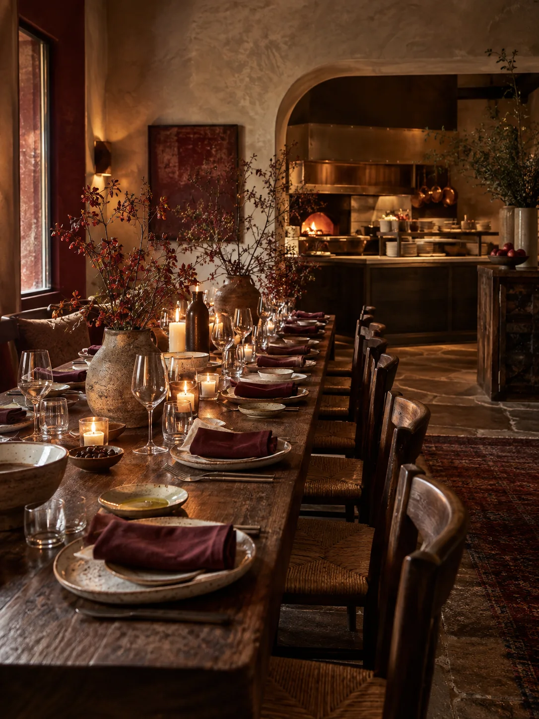 Warmly lit Soffritto dining room